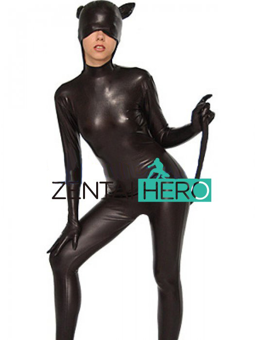 Wetlook Cat Zentai With Tail Open Mouth