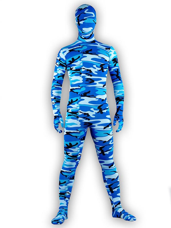 Blue Multicolor Camouflage Full Body Suit