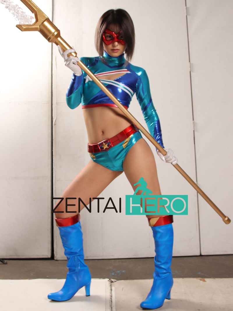 Sexy Heroine Two Pieces Blue Shiny Giga Lady Cosplay Costume