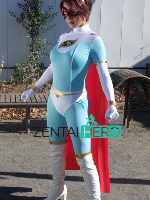Sexy Heroine Light Blue Gilr Gigalady Cosplay Costume with Cape