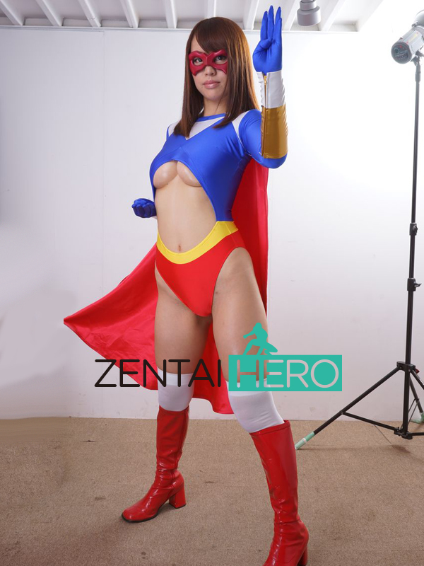 Sexy Heroine Spandexer Blue Lycra Cosplay Costume Belly Hole