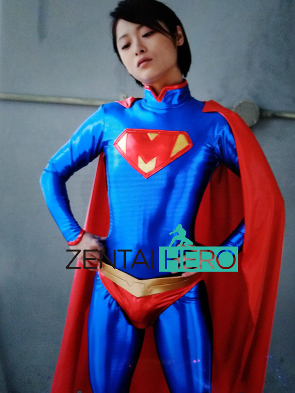 Super Heroine Supergirl Blue Shiny Gigalady Cosplay Costume