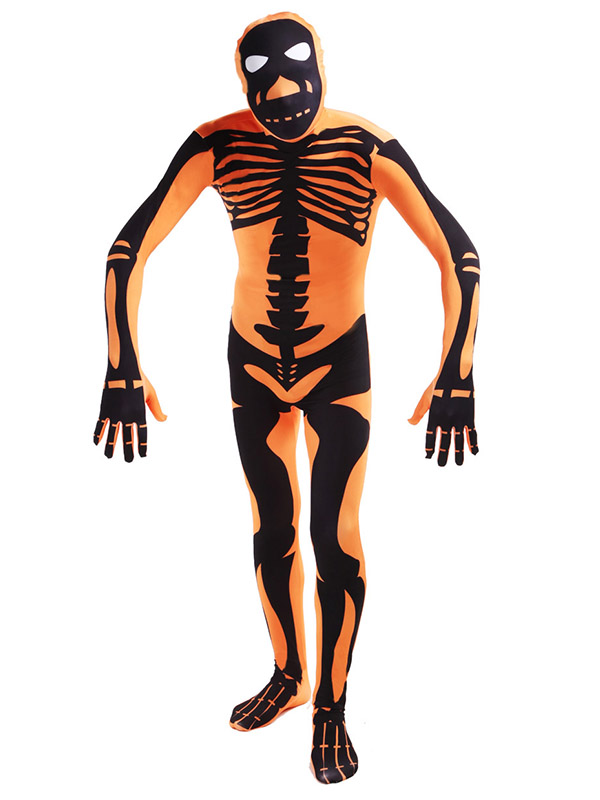 Orange Skeleton Cosplay Halloween Costume Zentai Bodysuit