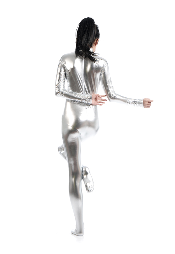 Sexy Silver Color Women's Shiny Metallic Catsuit