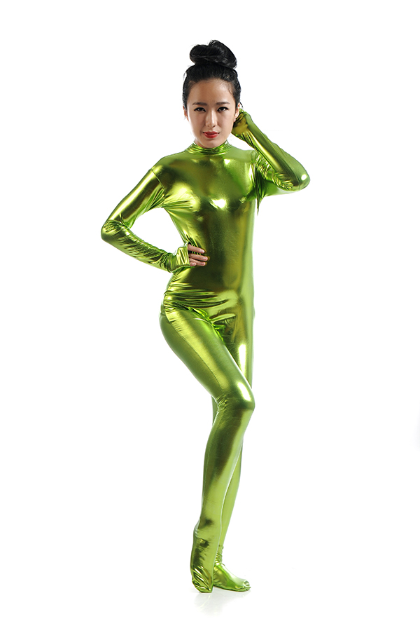 Sexy Fresh Green Shiny Metallic Zentai Catsuit Woman