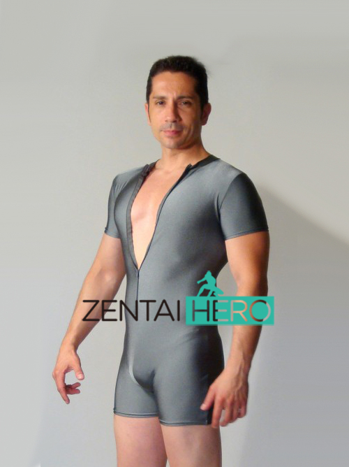 Front Zipper Jumpsuit Second Skin Tight Zentai Gray Suit