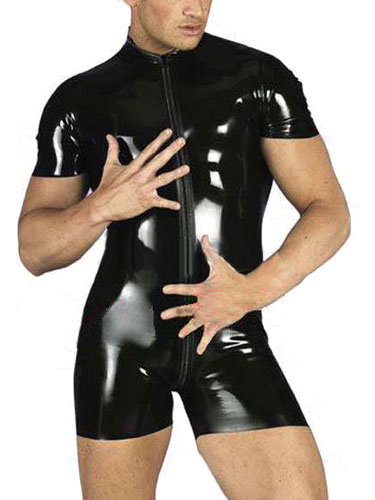 Black Male PVC Zentai Catsuit Front Zipper