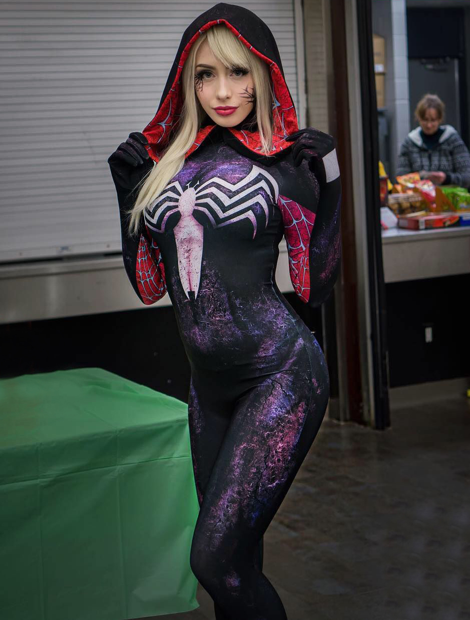 3D Printed Woman Spidergirl Gwenom Cosplay Costume Hooded