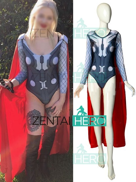 3D Printed Sexy Version Female Thor Cosplay Costume with Cape