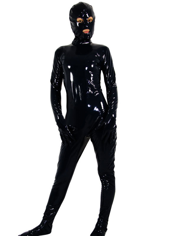 Black Full Bodysuit Open Eyes and Mouth PVC Unisex Costume