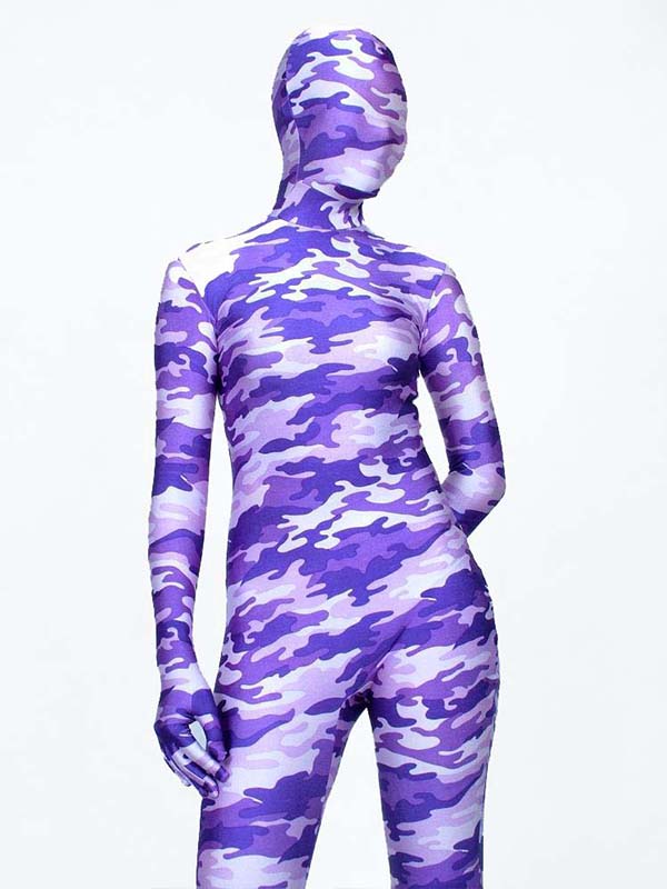 Purple Multicolor Camouflage Zentai Bodysuit