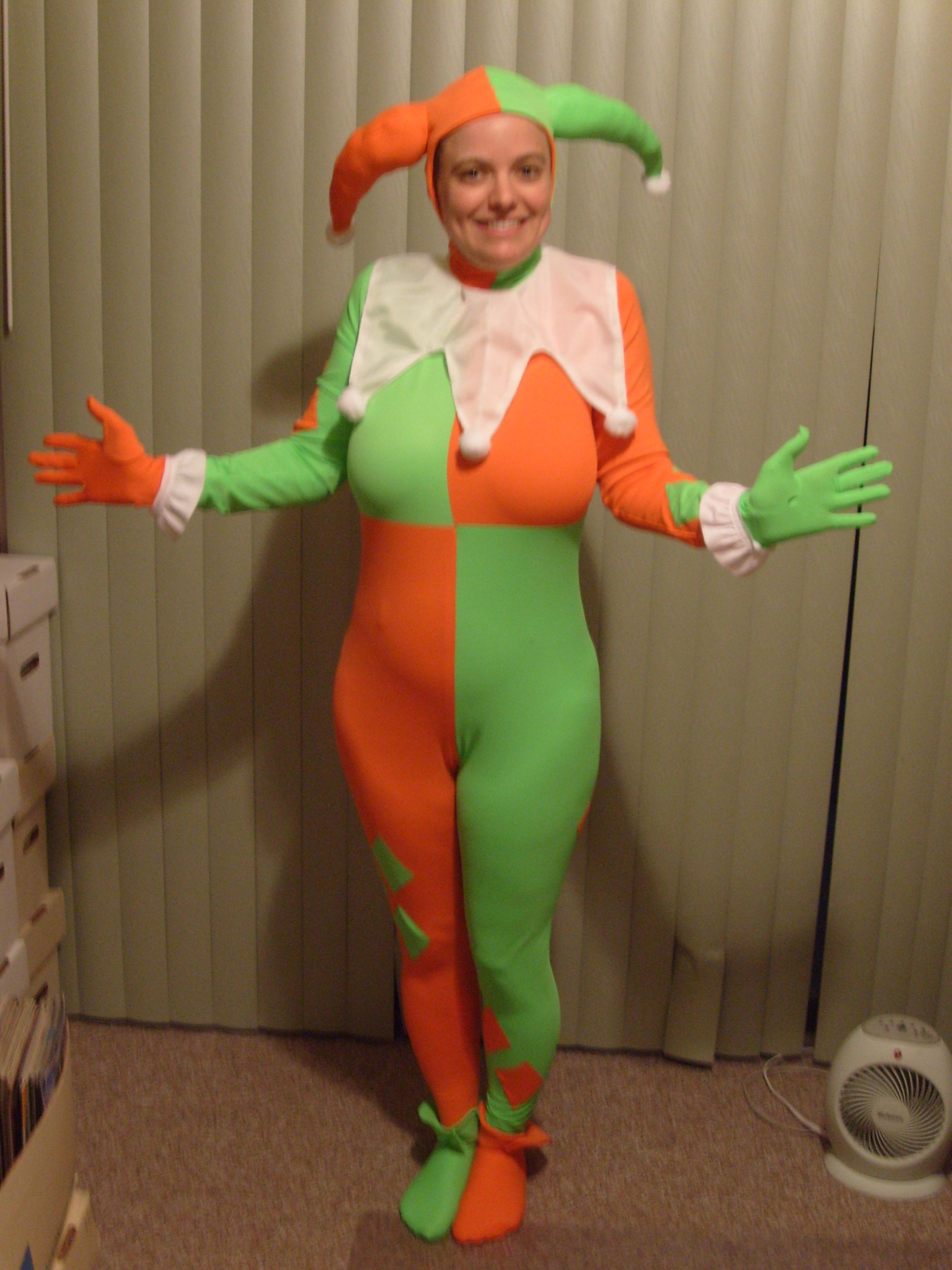 Orange/Green Harley Quinn Split Zentai Cosplay Costume