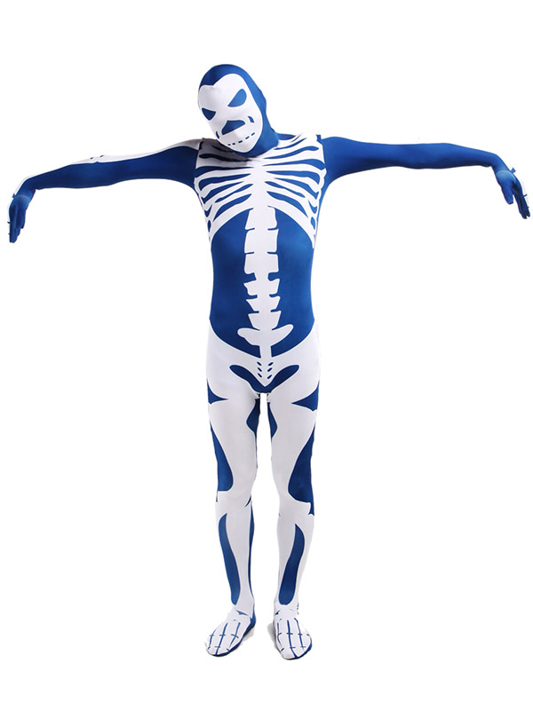 Navy Blue Skeleton Cosplay Halloween Costume Zentai Bodysuit