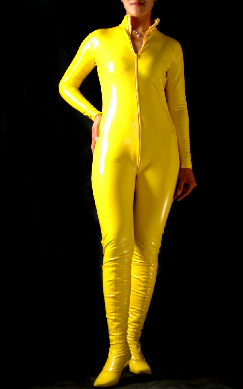 Sexy Zentai PVC Catsuit Women Yellow