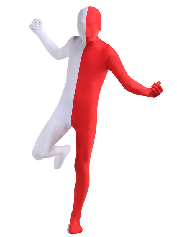 White And Red Split Zentai Full Bodysuit