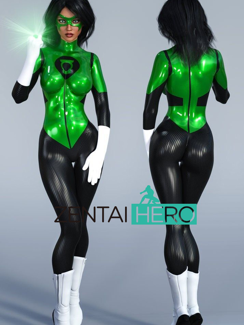 Green Lantern Crops Shiny Superhero Cosplay Costume