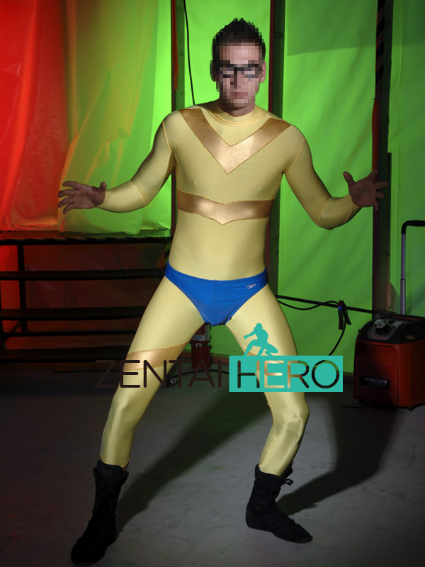 Sexy Male Yellow Spandex Zentai Catsuit Bodysuit