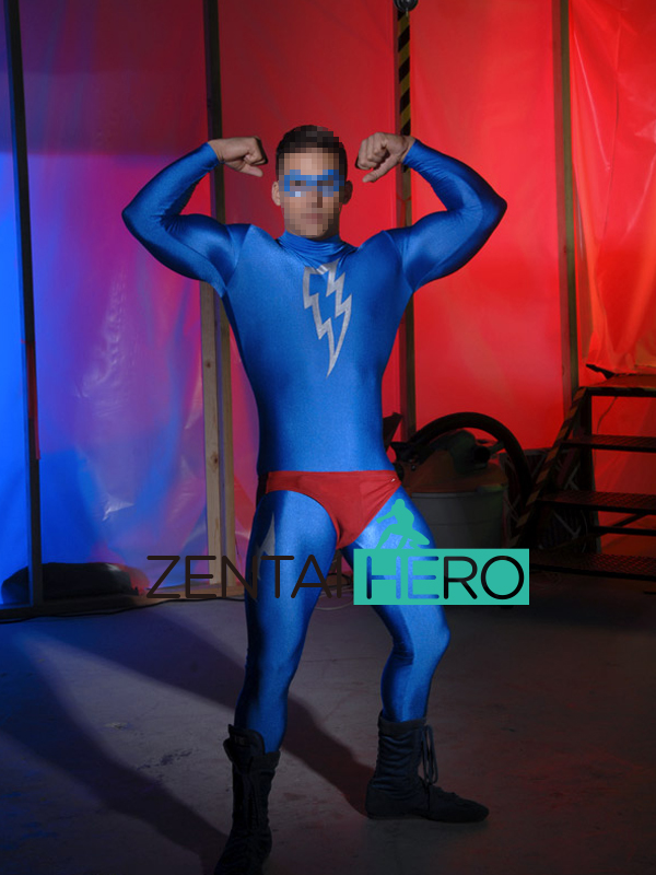 Sexy Male Blue Flash Lycra Zentai Catsuit Hero Bodysuits