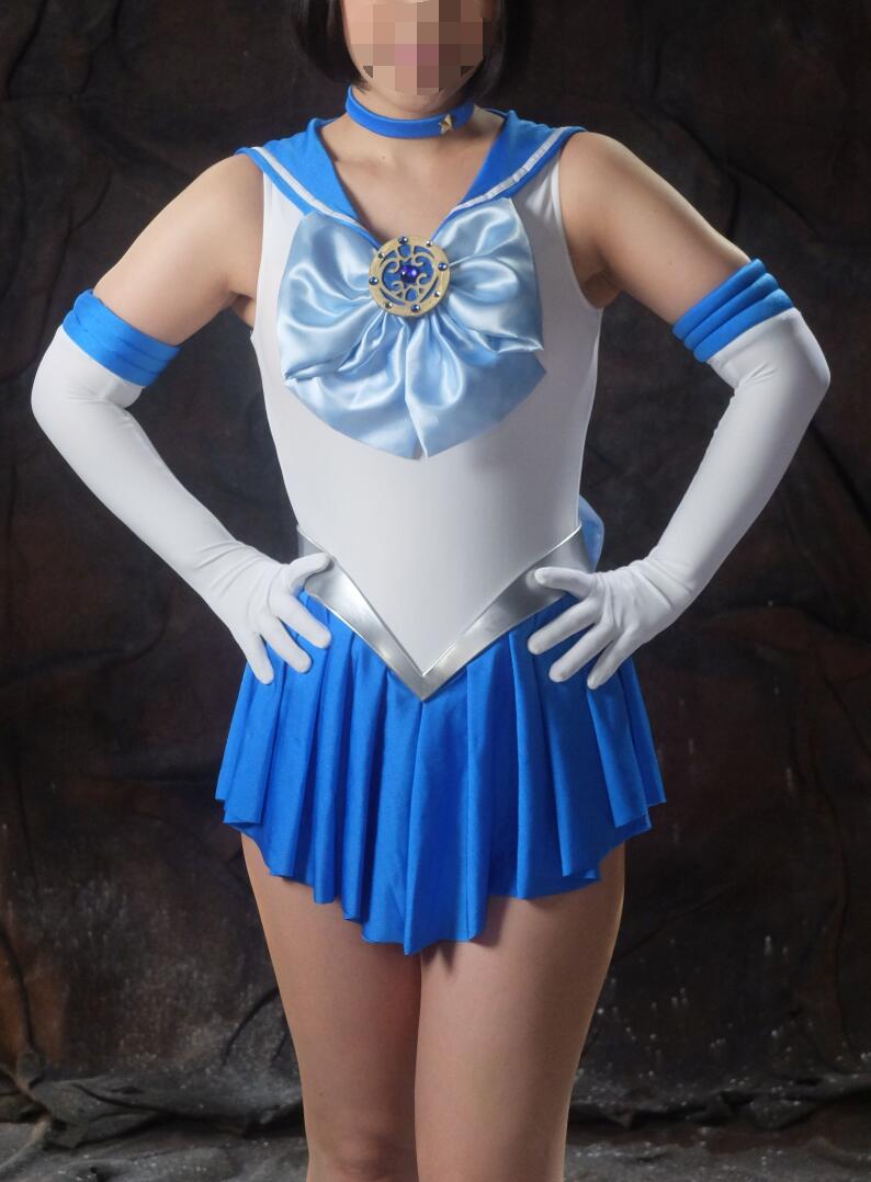 Sexy Heroine Blue Sailor Moon Mizuno Ami Spandex Cosplay Costume