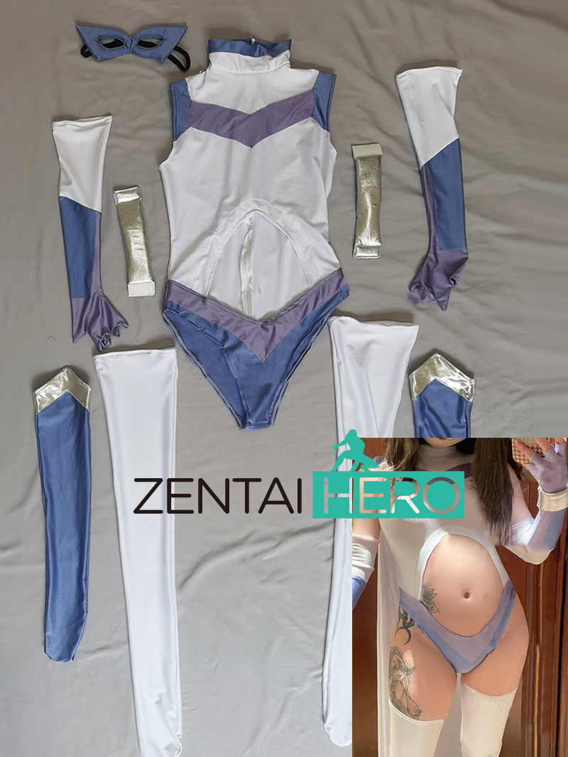 Sexy Heroines White/Blue Lycra Spadex Lady Gym Cosplay Costume