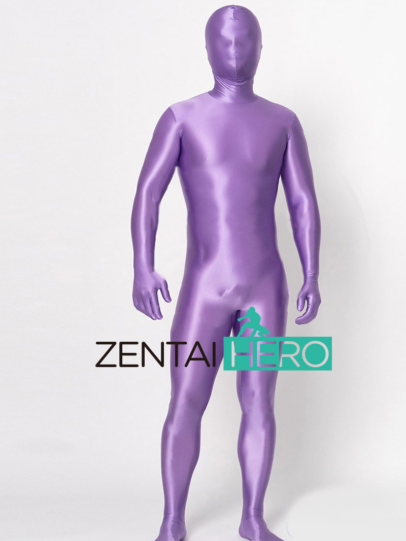 Sexy Satin Spandex Zentai Suit Purple Shiny Lycra