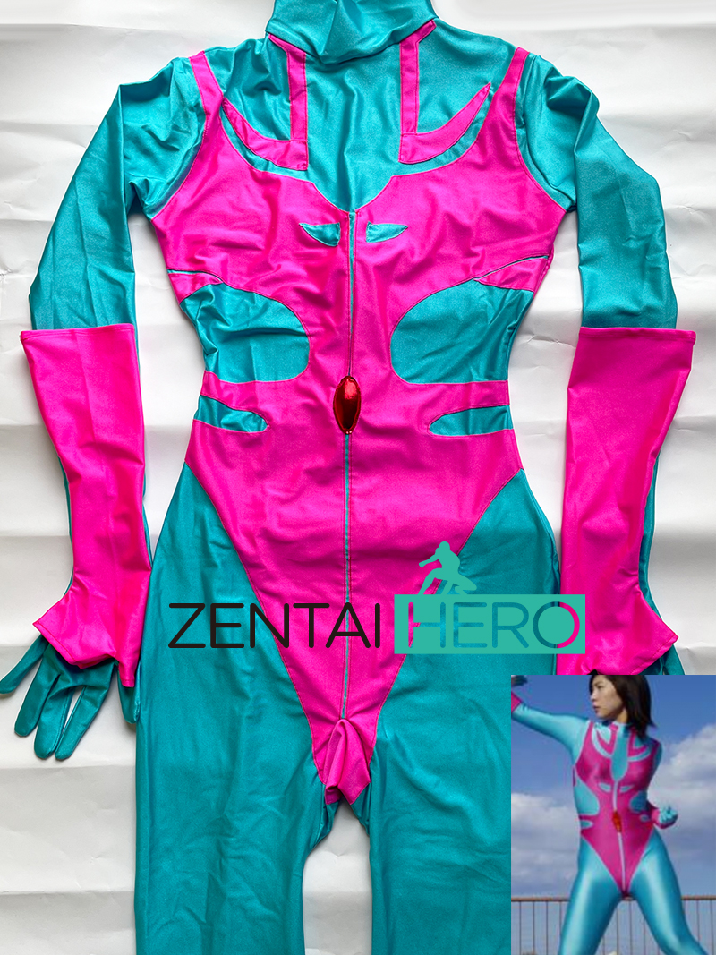 Sexy Supergirl V2 Mighty Lady Cosplay Costume Blue Rose Pink