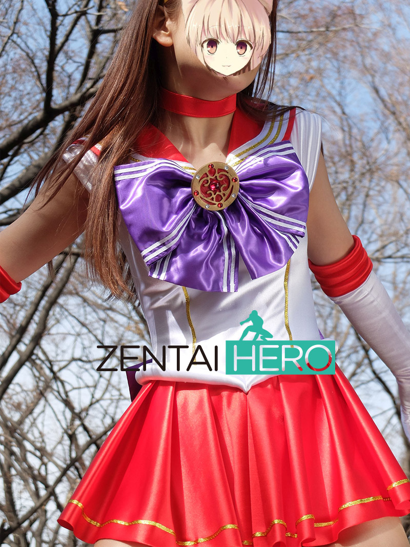 Sexy Heroine Moon Sailor Red White Shiny Satin Cosplay Costume