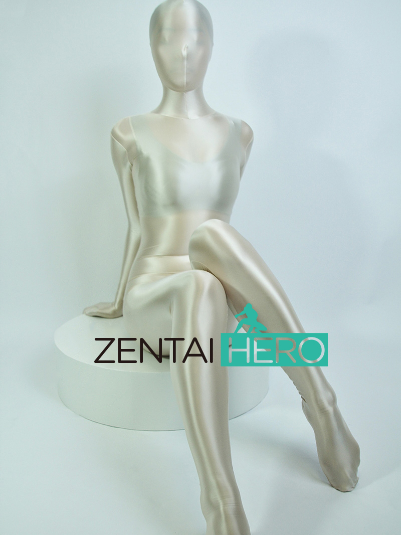 Sexy Satin Zentai Suit Light Flesh Shiny Lycra Bodysuits
