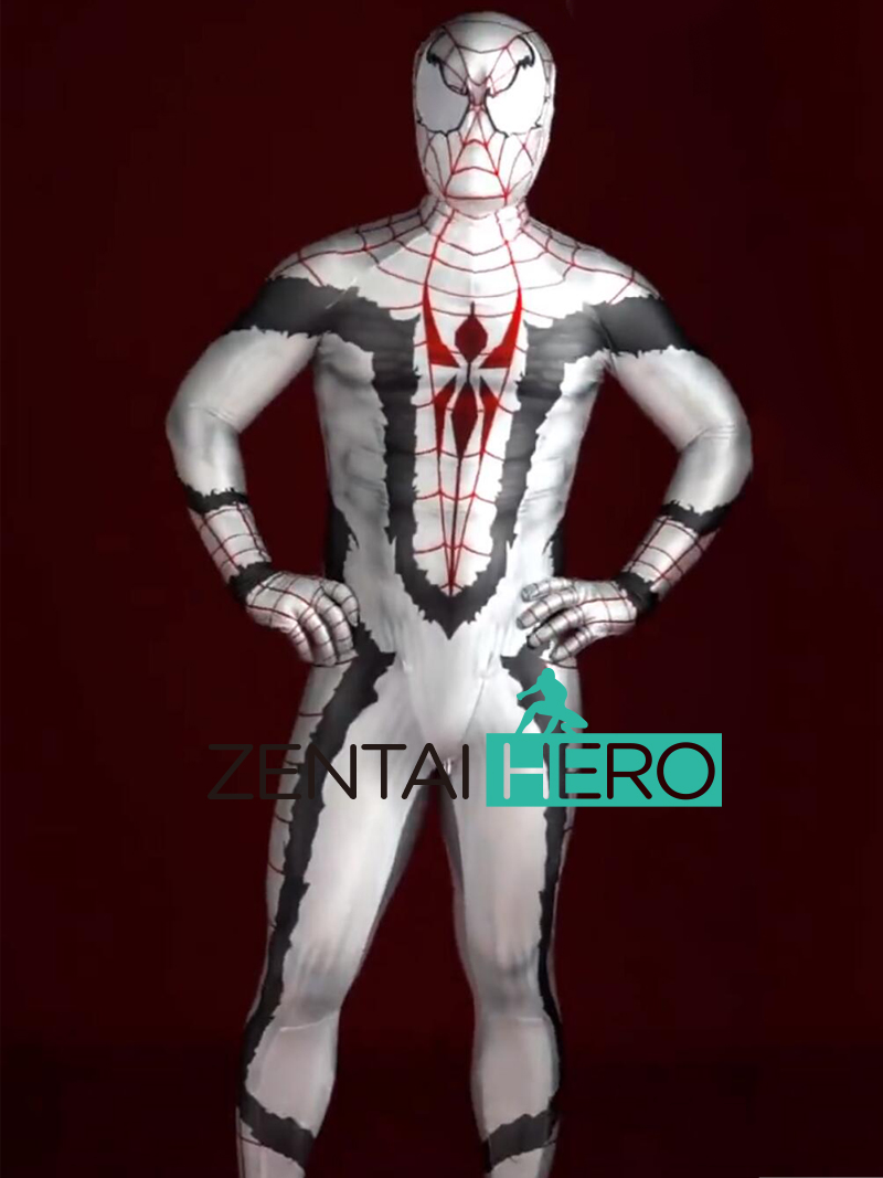 3D Printed White Anti Venom Spider Cosplay Costume with Lenses
