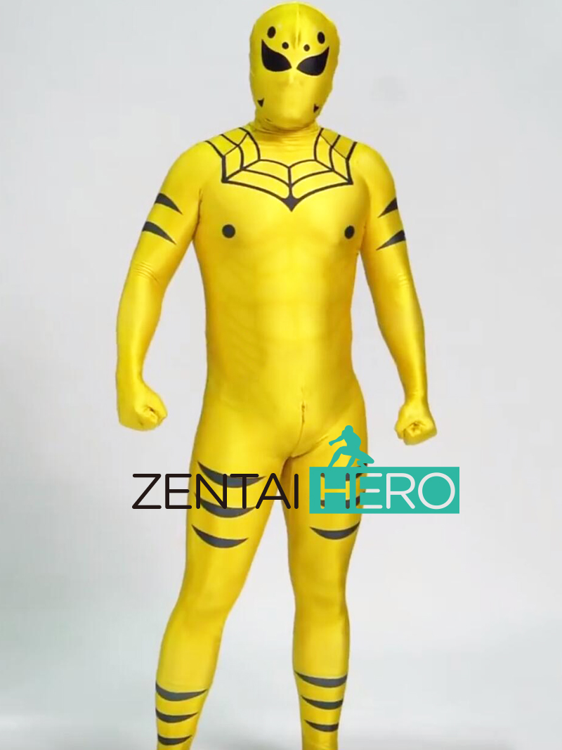 Male Strong Yellow Spider Lycra Cosplay Costume Hood Removeable
