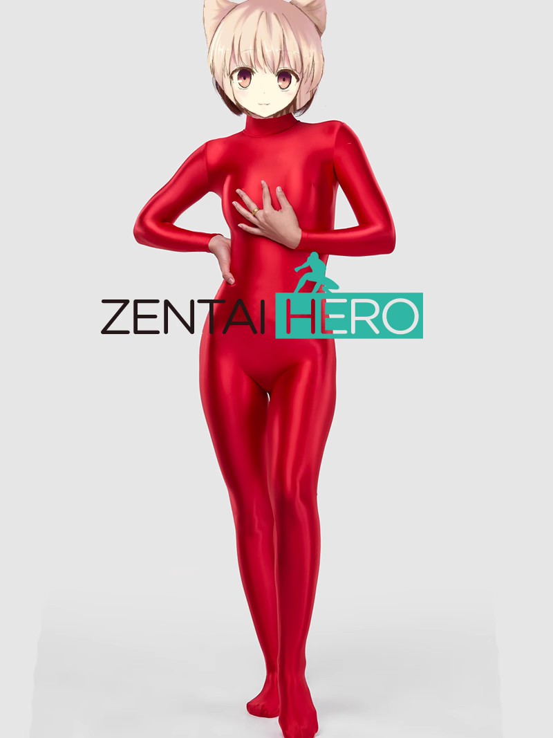 Sexy Red Shiny Satin Girl Zentai Bodysuit No Hood No Hand