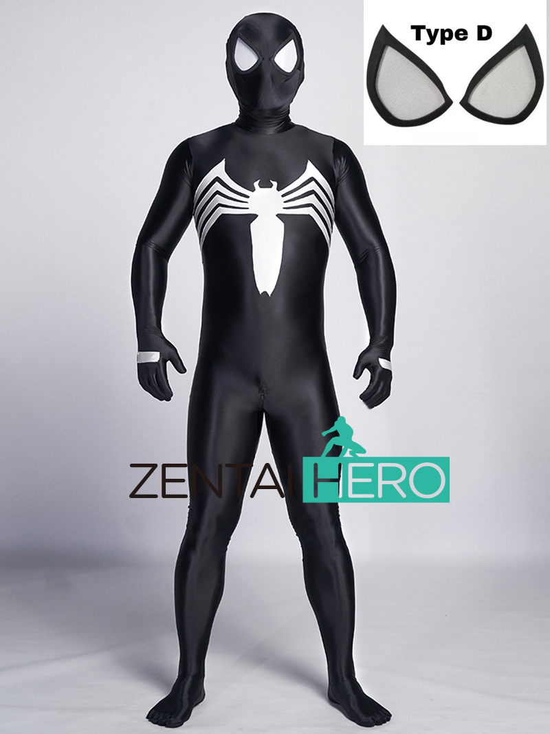 Shiny Satin Venom Spider Cosplay Costume with Lenses Attached