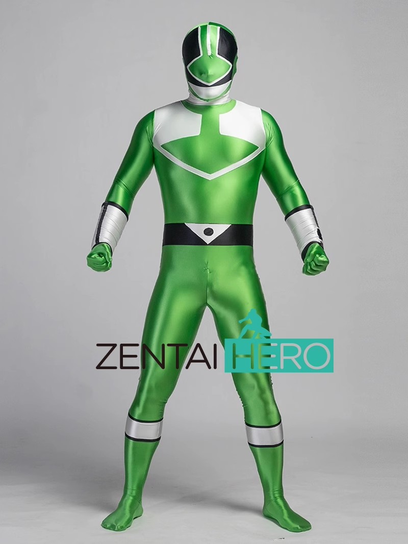 Green Shiny Satin Mirai Sentai Timeranger Cosplay Costume