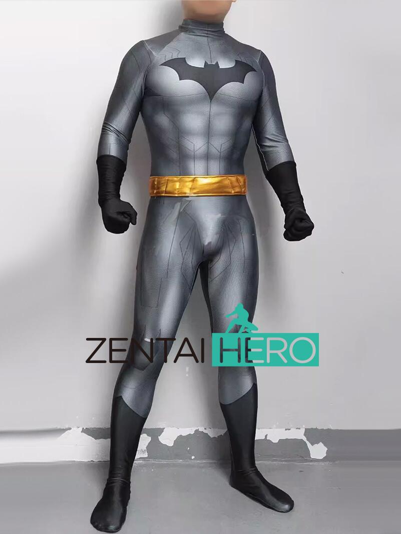 New Printing Grey Batman Cosplay Costume with Belt