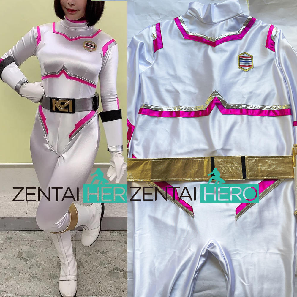 Sexy Heroine White Shiny Satin Lady Superhero Zentai Bodysuits