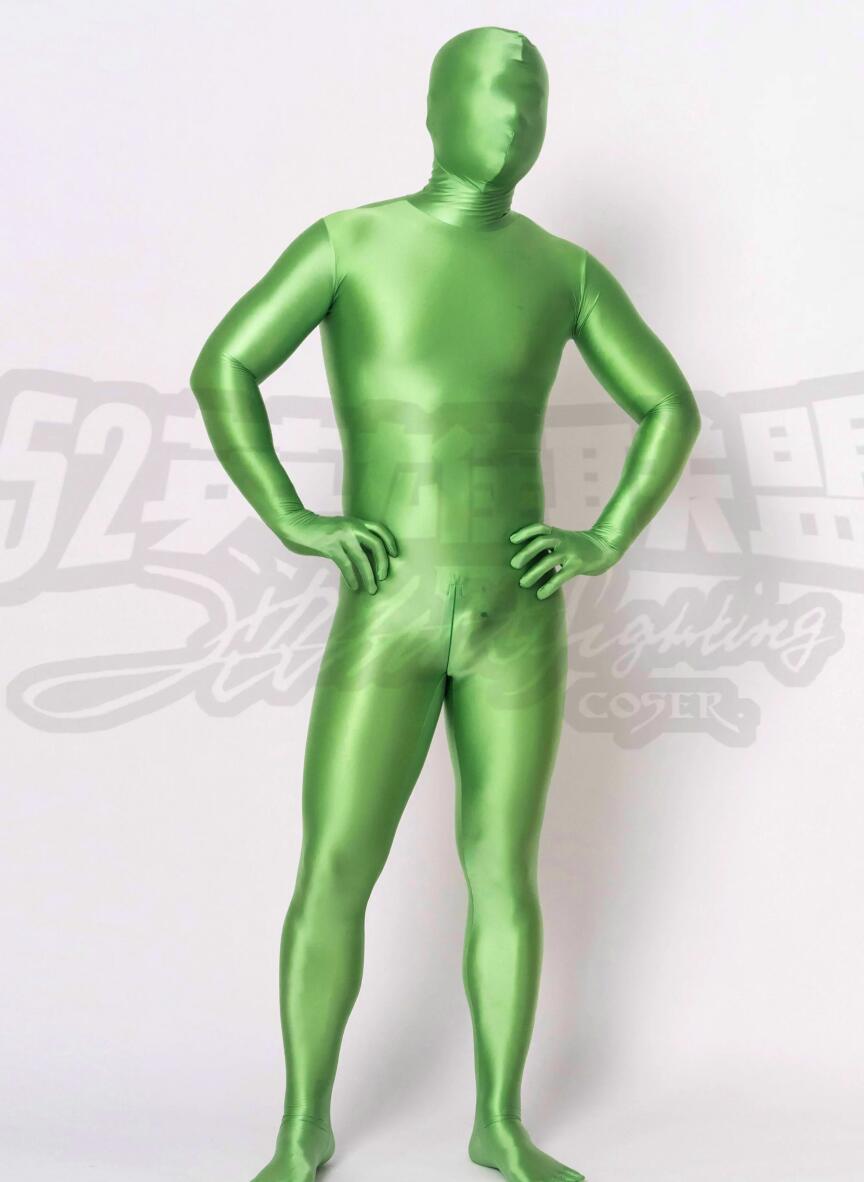 Sexy Shiny Satin Spandex Zentai Suit Green Cosplay Bodysuit