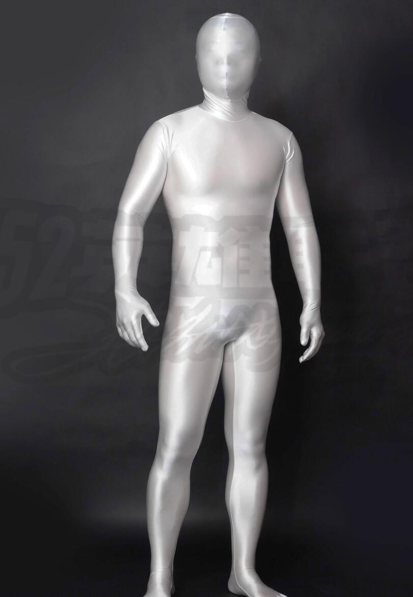 Sexy Shiny Satin Spandex Zentai Suit White Cosplay Bodysuit