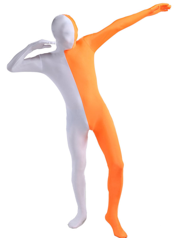 White And Orange Split Zentai Bodysuit