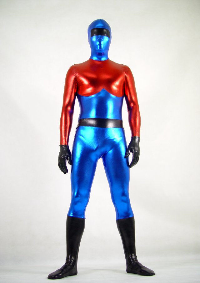 Red Blue Shiny Spandex Full Body Suit Zentai