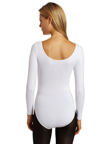 White Long Sleeve Lycra Zentai Leotard Gymnastics Bodysuit