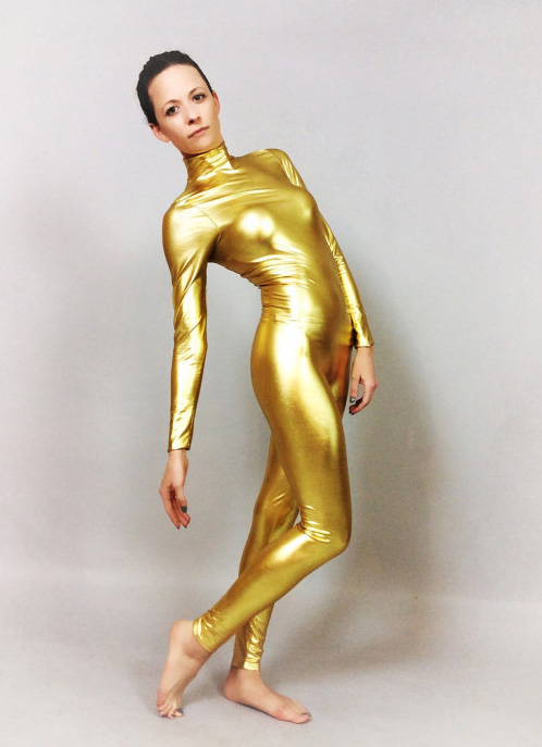 Gold Shiny Spandex Wetlook Catsuit