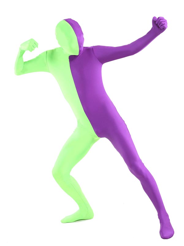 Green And Purple Split Zentai Full Bodysuit