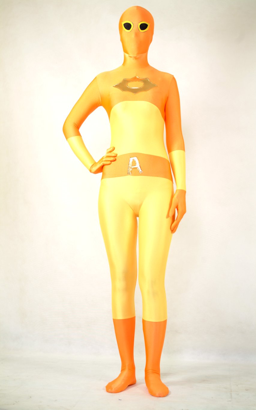 Orange A Pattern Lycra Full Body Suit Zentai