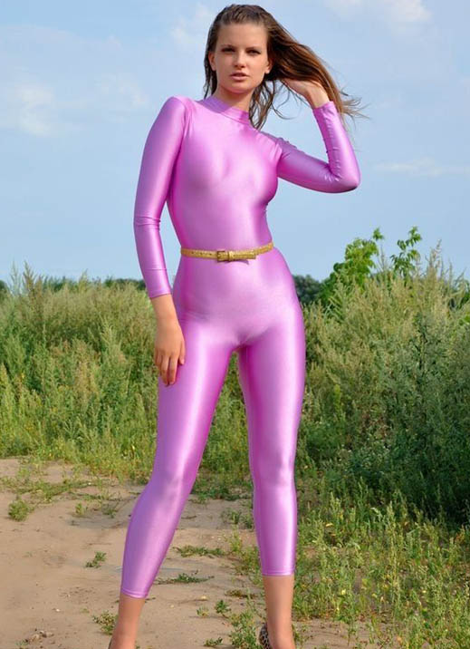 Pink Color Tight Bodysuit Gymnastics Unitard No Belt