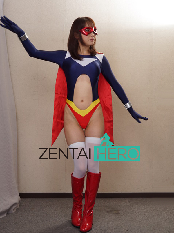 Sexy Navy Lycra Gigalady Girl Hero Leotard with Cape
