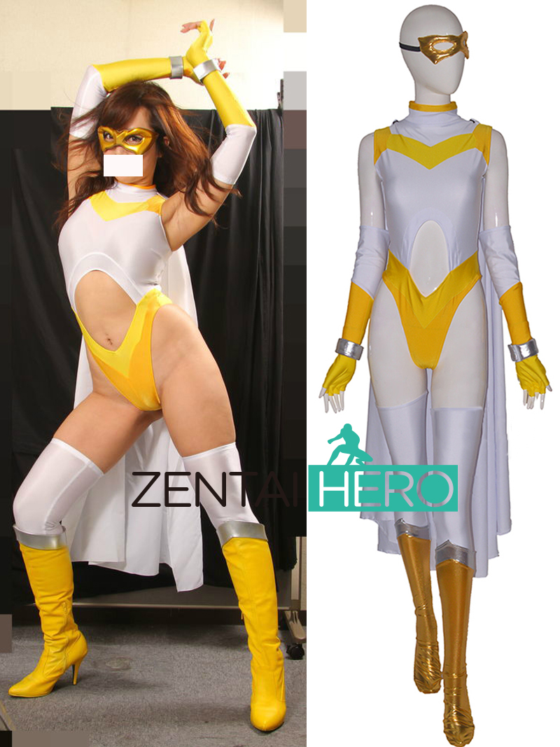 Sexy White/Yellow Lycra Girl Zentai Catsuit Movie Cosplay Costum