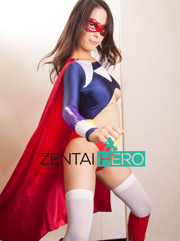 Sexy Navy Spandex Gigalady Hero Zentai Catsuit with Cape