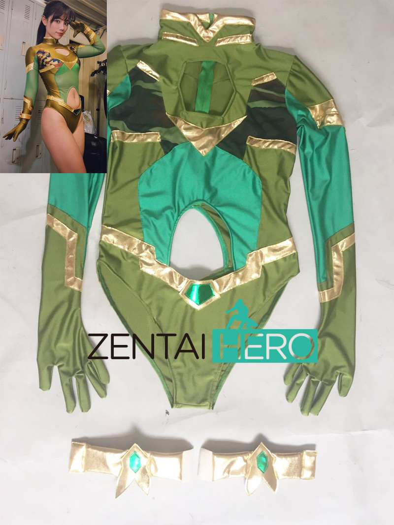 Sexy Heroine Fighter of the Sun Leona Green Bodysuit
