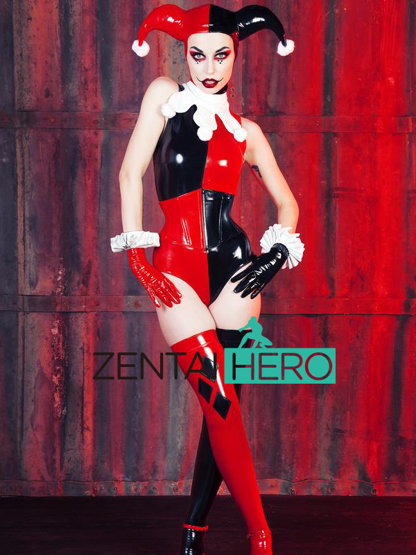 Sexy Girl PVC Harley Quinn Zentai Leotard Catsuit for Halloween