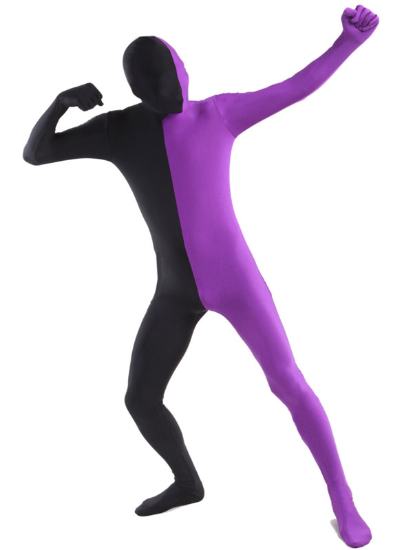 Black And Purple Split Full Zentai Bodysuit